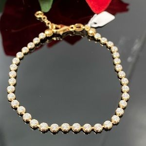 925 Sterling Silver White and Gold Color Diamond Cut Bracelet